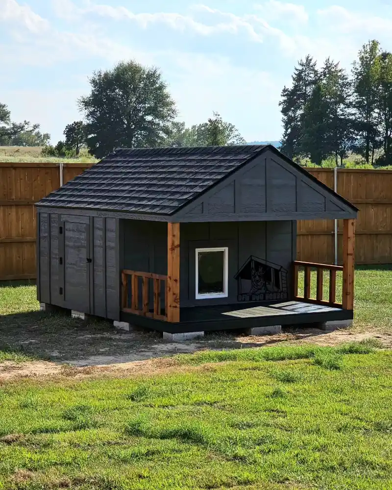 Charcoal Board-and-Batten Rancher with Natural Cedar Posts and Shingled Roof