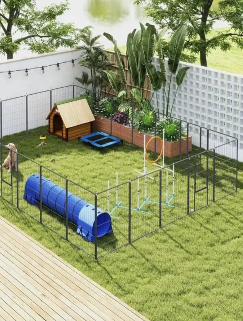 Charcoal Wire Metal Exercise Pen with Integrated Dog Gate