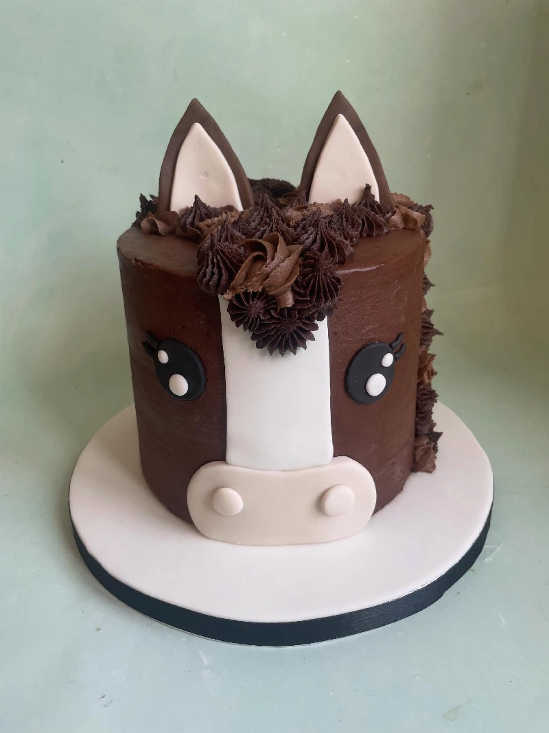 Chocolate Horse Face Cake with Piped Buttercream Mane and Fondant Pointed Ears
