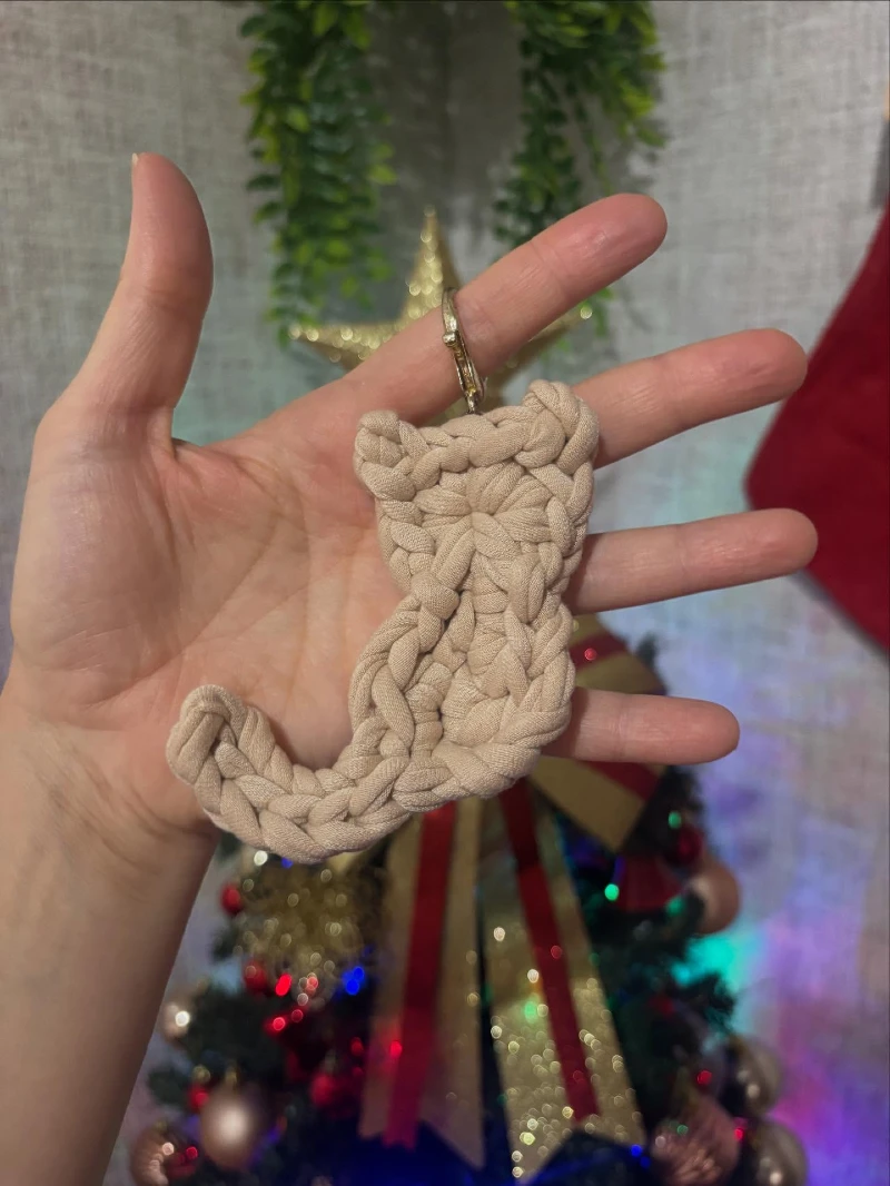 Chunky Beige Woven Cat Keychain and Bag Charm