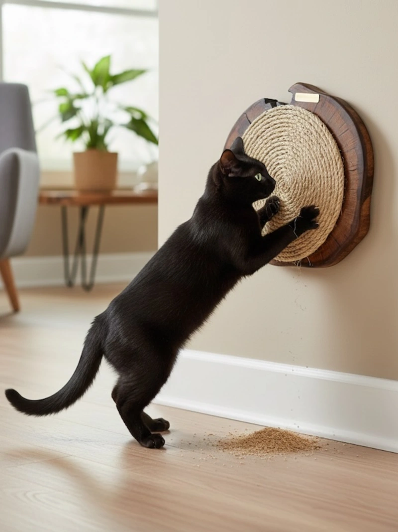 Circular Wall-Mounted Sisal Plaque with Dark Walnut Frame