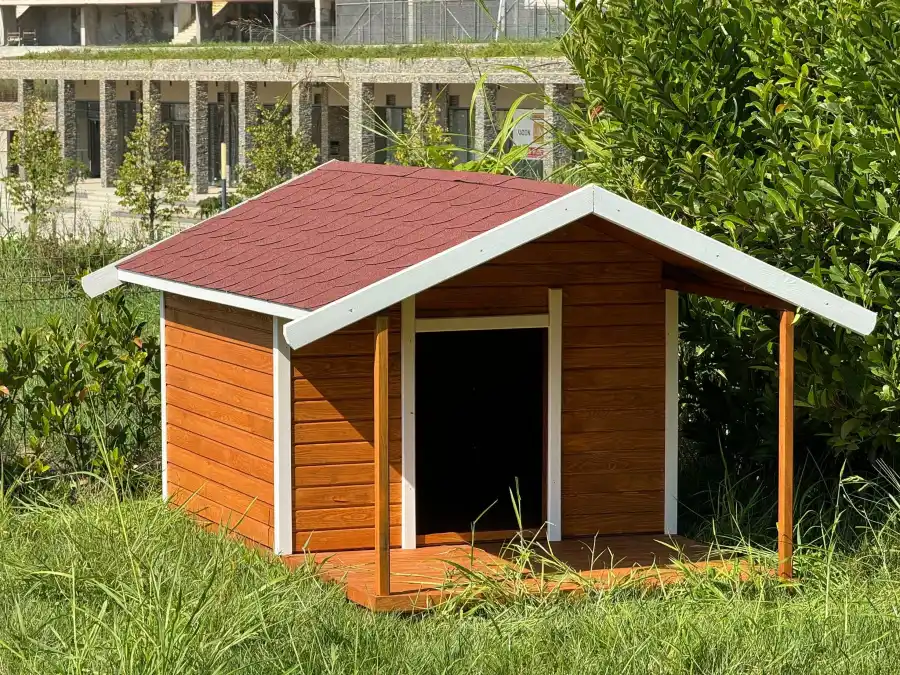 Classic Red Roof Cabin With Extended Porch