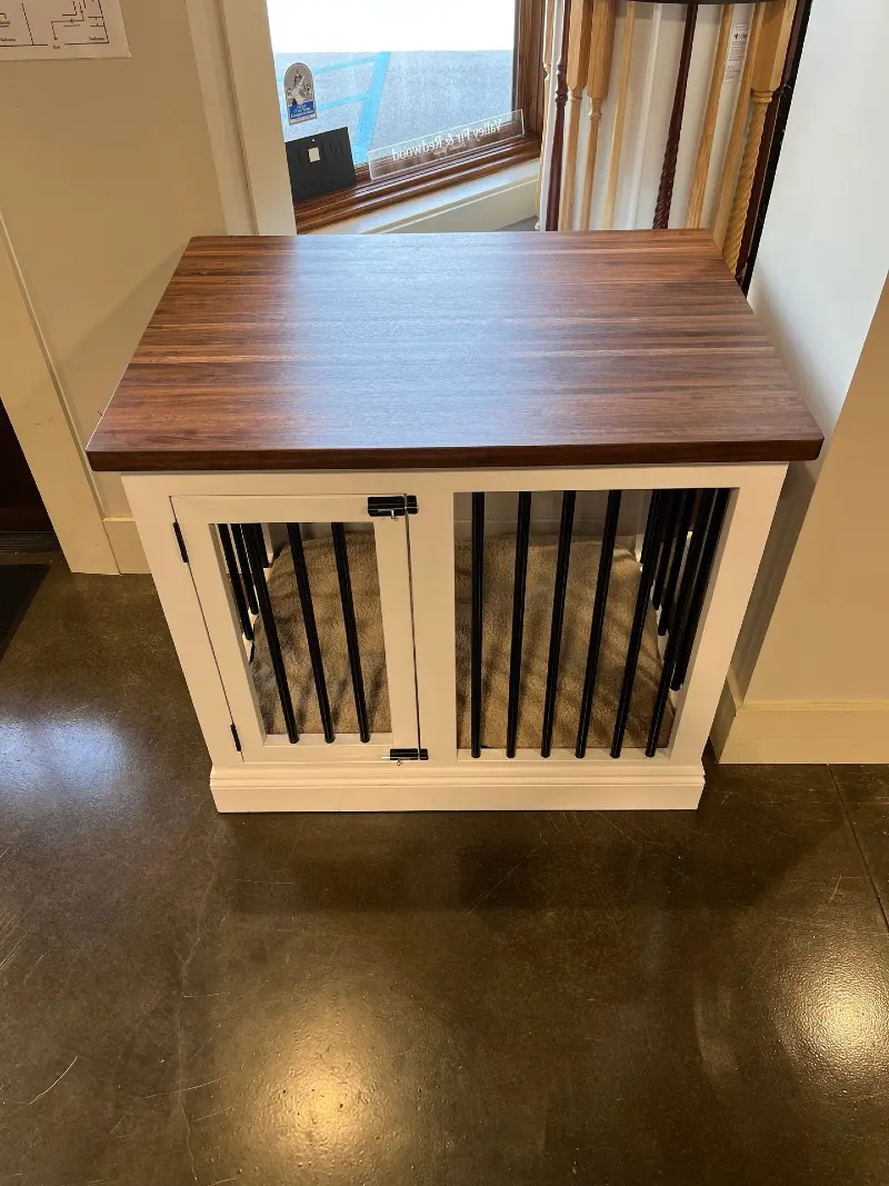 Classic White End Table Crate with Walnut Countertop and Matte Black Spindles