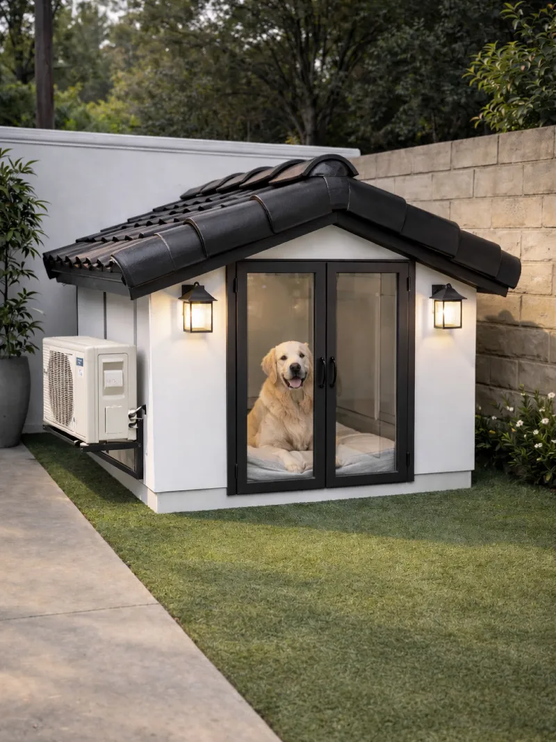 Climate-Controlled Cabin with Glass French Doors and Terracotta Shingle Roof
