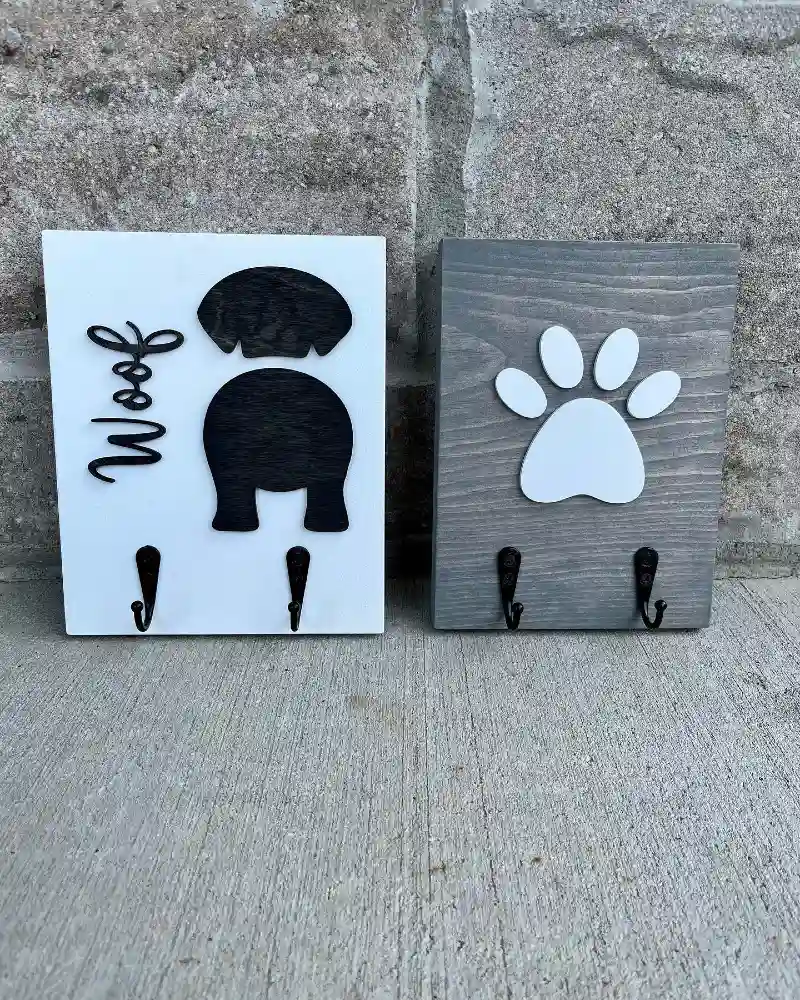 Contrast Painted White and Charcoal Wood Plaques with 3D Accents