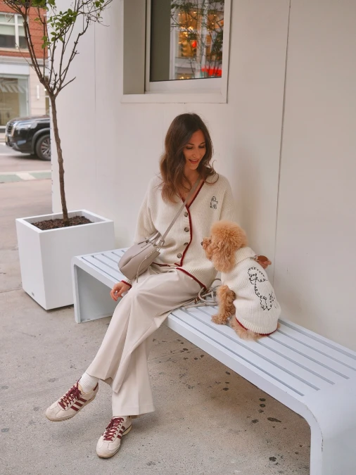 Coordinated Cream Knits and Tailored Trousers