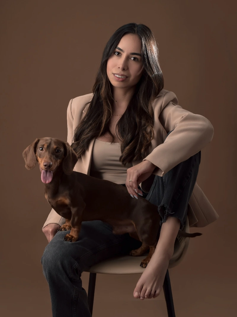 Coordinated Human and Dog Studio Portrait