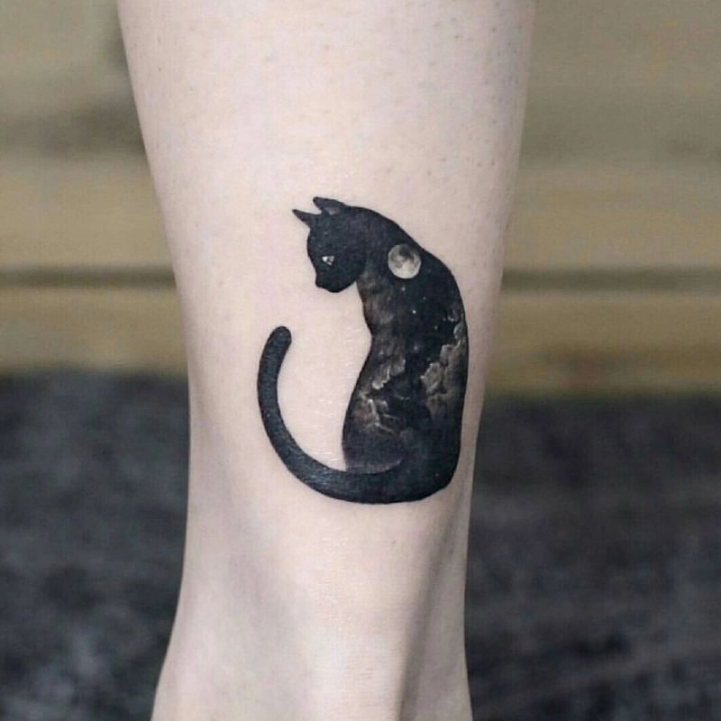 Cosmic Nebula Silhouette with Full Moon on the Ankle