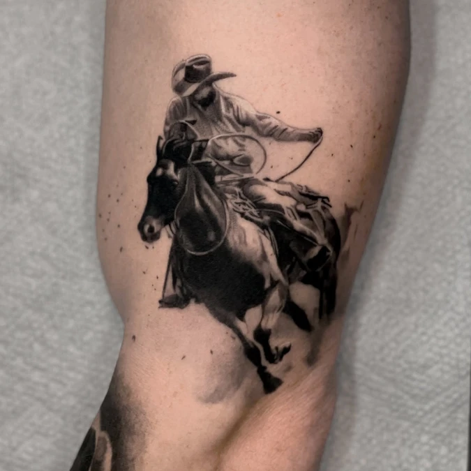 Cowboy Roping in Deep Charcoal