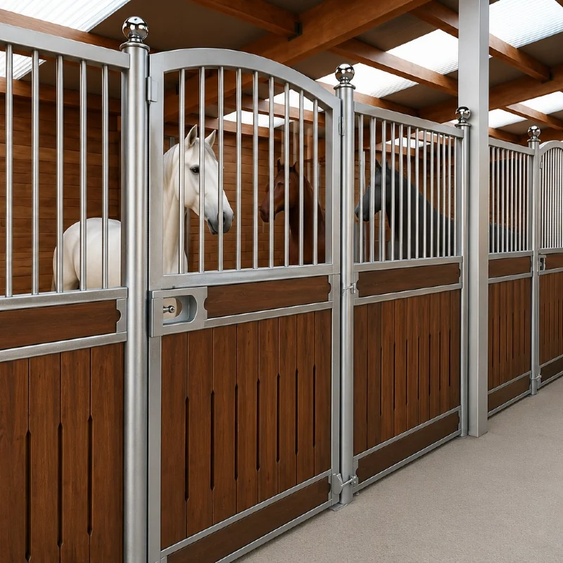 Curved Silver Stall Fronts with Polished Ball Finials and Sky-Lit Timber Framing