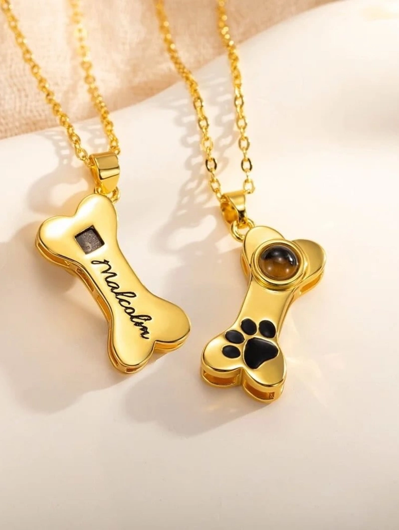 Custom Gold Bone Photo Projection Pendant Necklace
