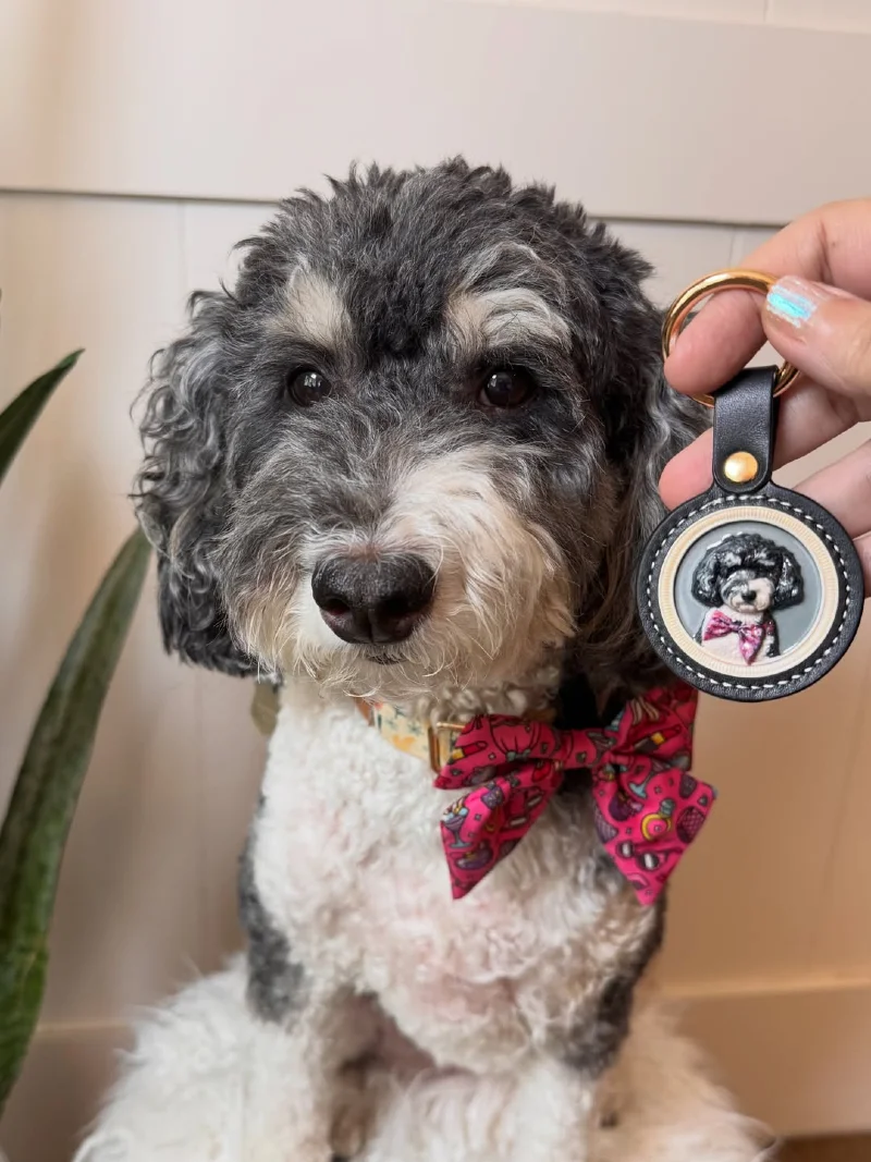 Custom Sculpted Pet Portrait Leather Keychain