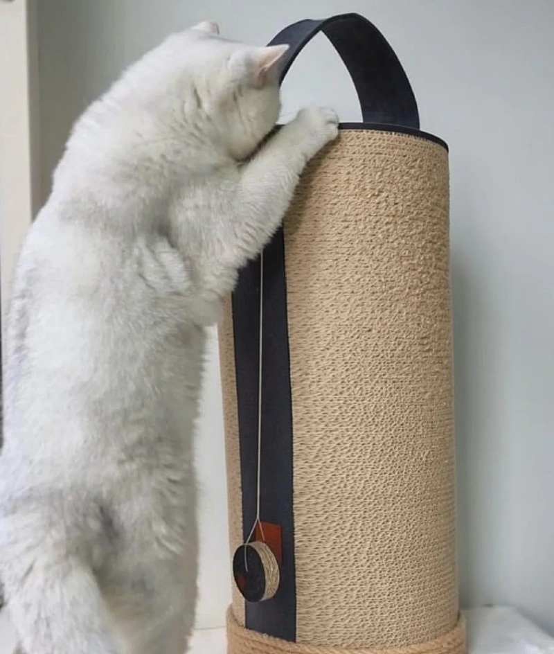 Cylindrical Sisal Post with Matte Black Strap and Top Loop Handle