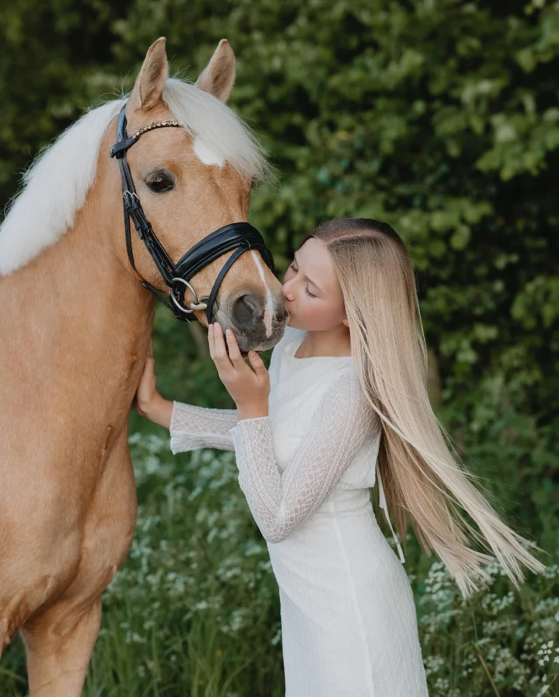 Delicate Lace Mini Dress and Polished Bridle with a Palomino Haflinger
