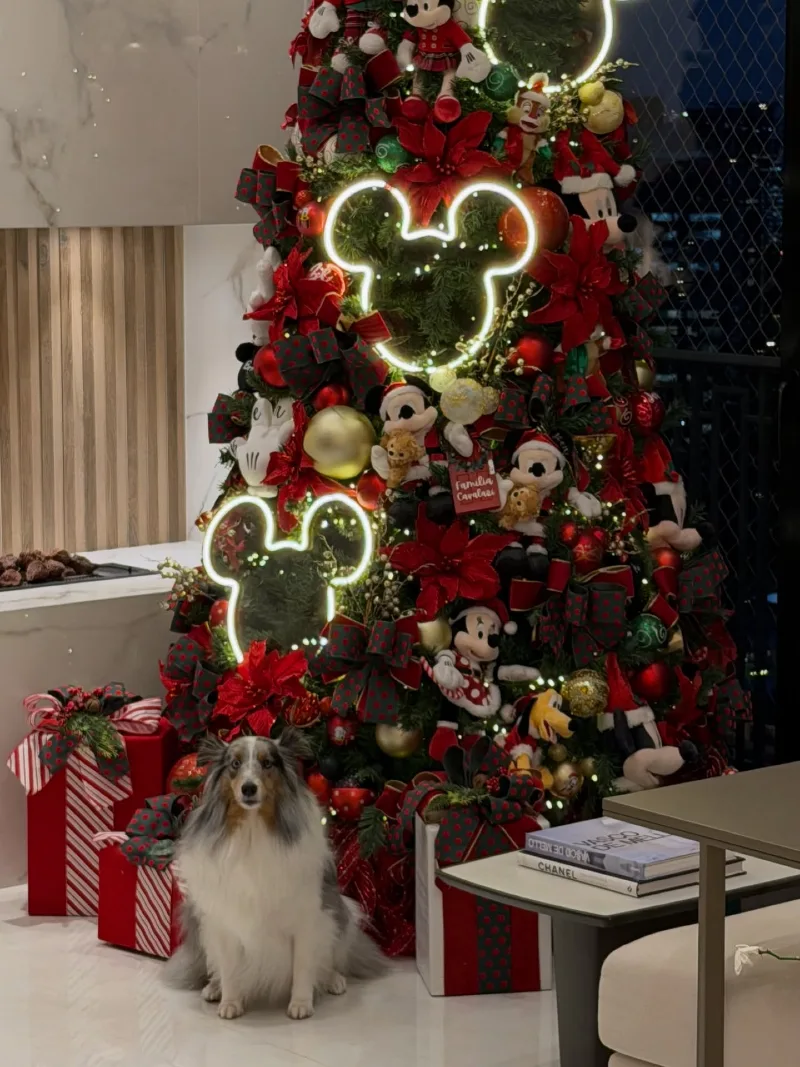 Disney Themed Christmas Tree with Neon Accents and Plush Characters