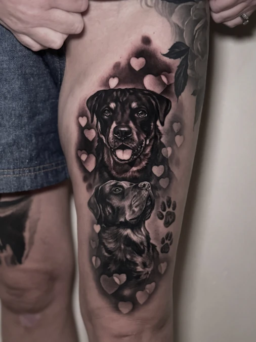 Double Dog Portrait With Negative Space Hearts