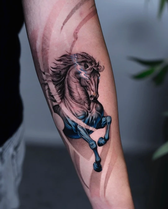 Electric Cobalt Horse Meets Geometric Line Art