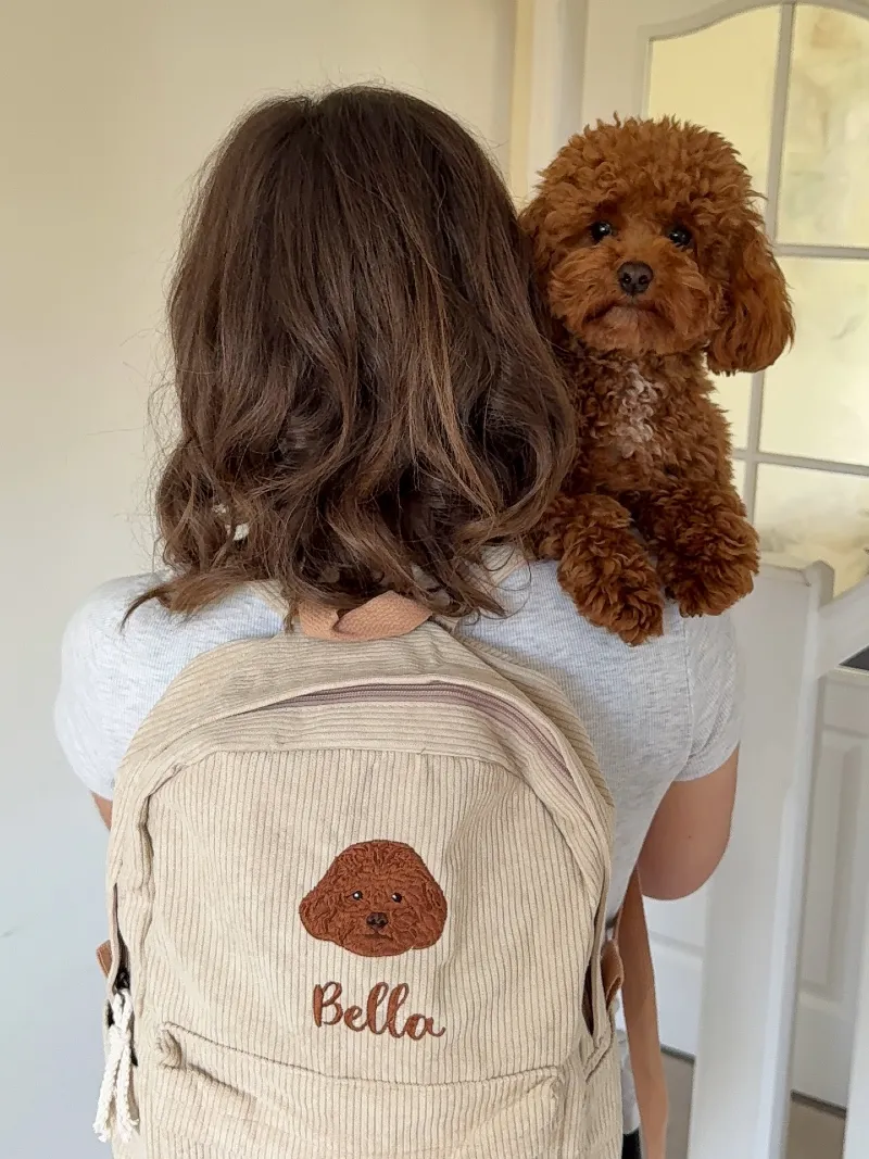 Embroidered Corduroy Dog Travel Backpack