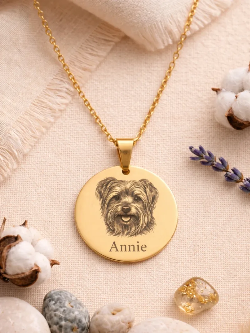 Engraved Gold Portrait Pendant Necklace