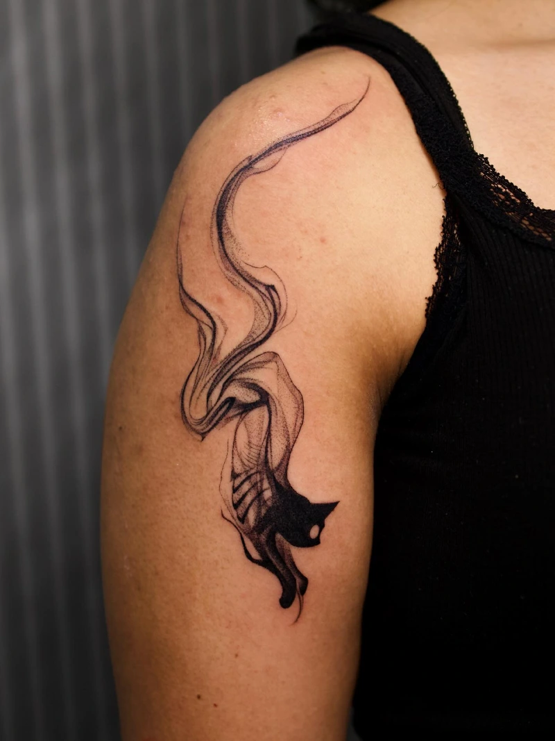 Ethereal Smoky Feline Silhouette Cascading Down the Shoulder