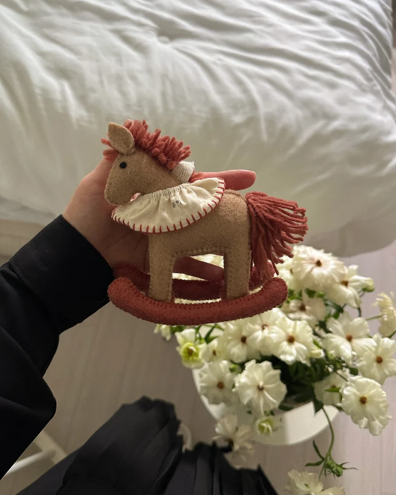 Felt Rocking Horse Ornament with Ruffled Collar