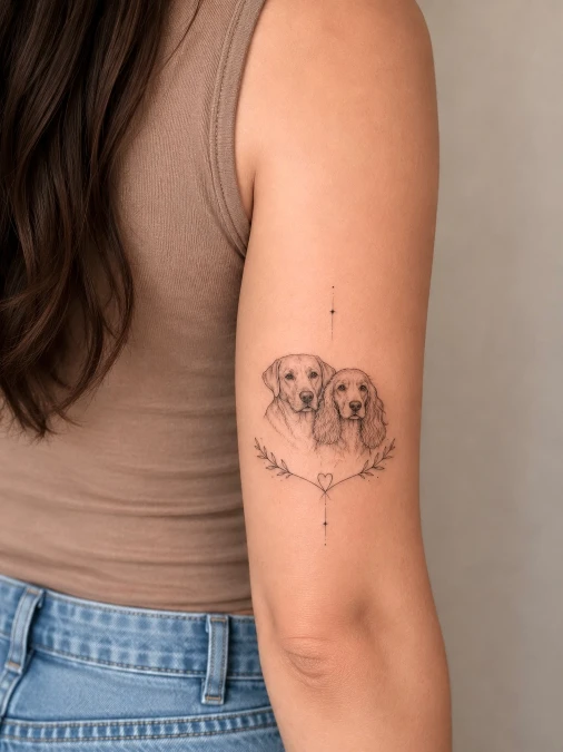 Fine Line Double Portrait With Botanical Framing