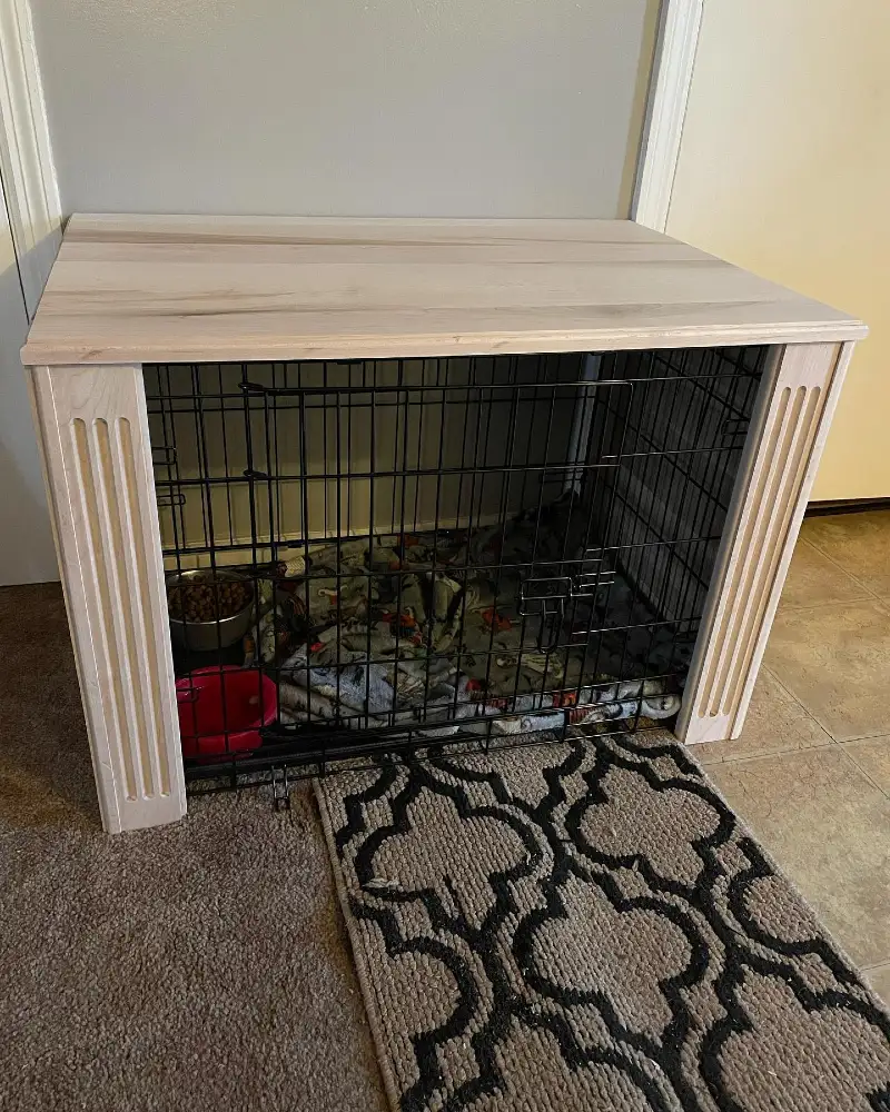 Fluted Light Wood Crate Surround with Smooth Plank Countertop