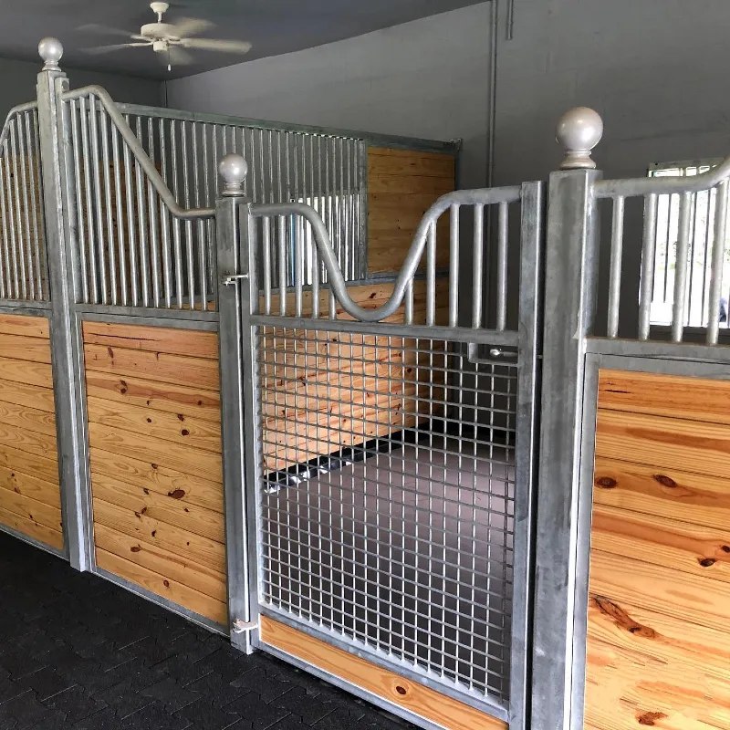 Galvanized Steel Stall Fronts with Yoke Gates and Knotty Pine Panels