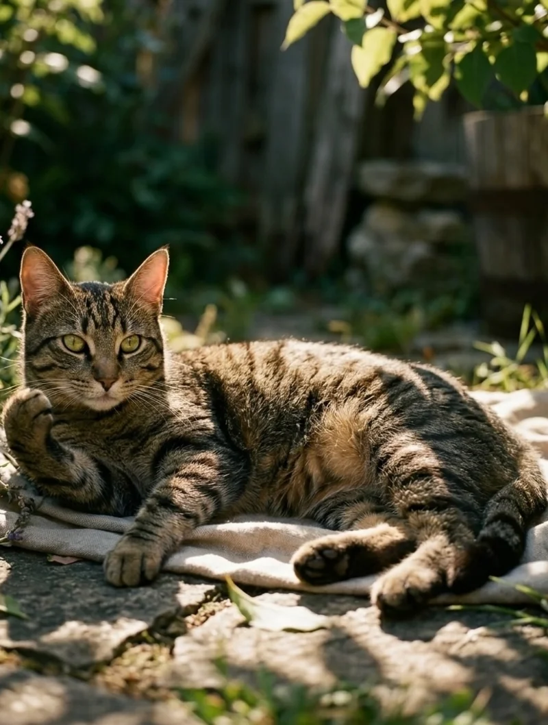 Garden Tabby Cat in Natural Light