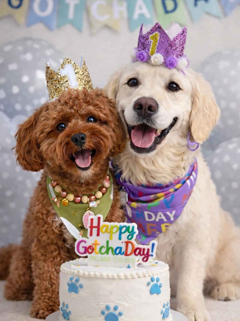 Glitter Crowns with Paw-Print Cake and Soft Polka-Dot Backdrop