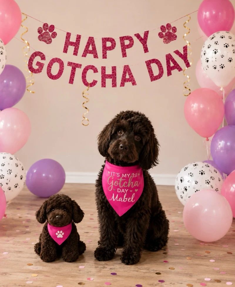 Glitter Magenta Banner with Balloon Pillars and Plush Lookalike