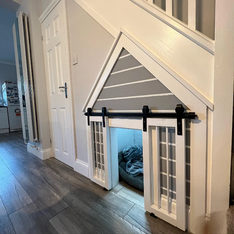 Gray Shiplap House-Facade Nook with Double Sliding Window-Pane Barn Doors