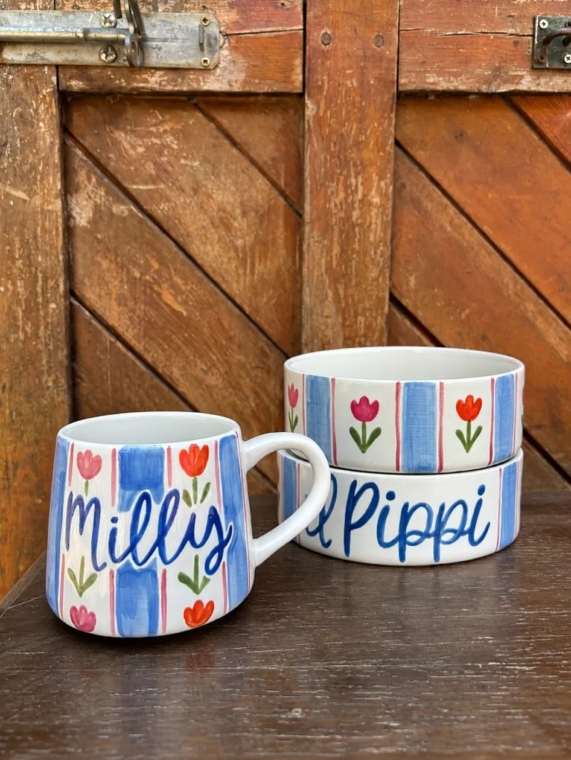 Hand-Painted Personalized Ceramic Mug and Pet Bowl Set