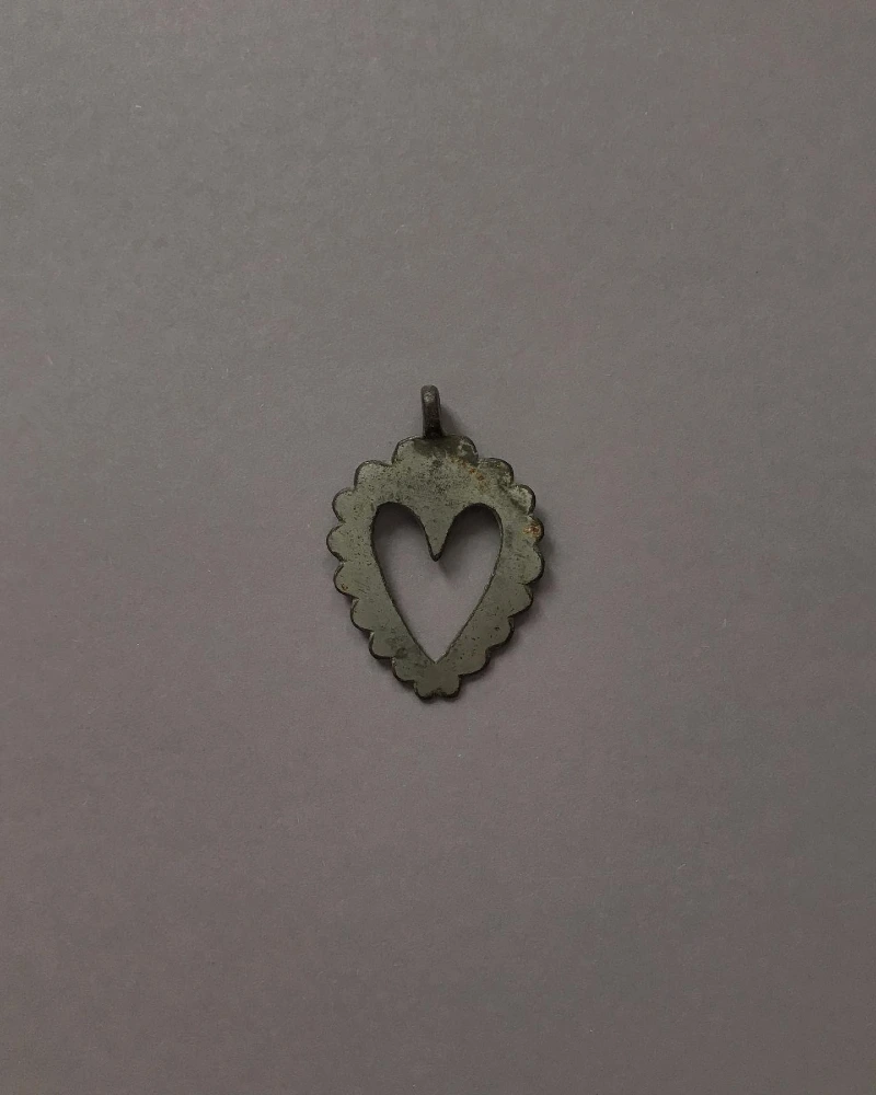 Heart Cutout Bronze Pendant with Scalloped Outer Border