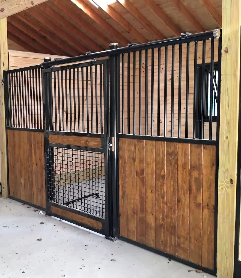 Heavy-Duty Powder-Coated Stall Front with Warm Wood Inlays