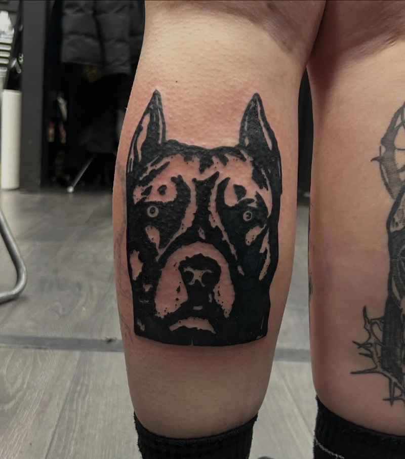 High-Contrast Woodblock Style Cane Corso Portrait with Heavy Black Saturation