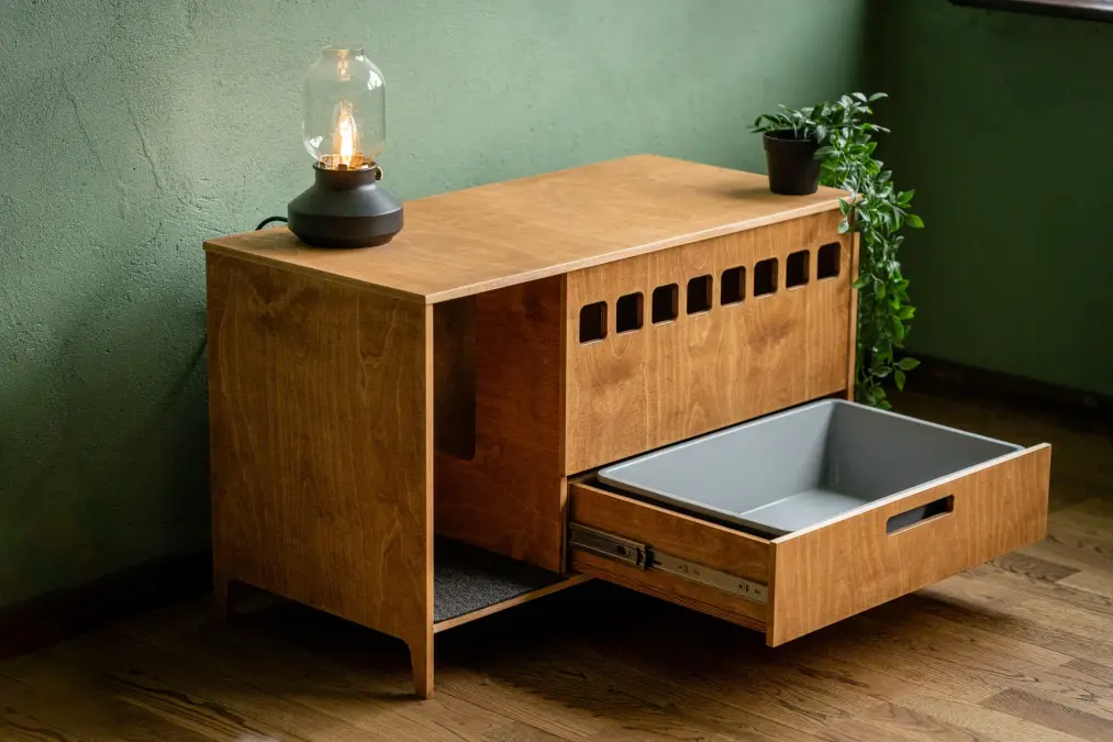 Honey Wood Sliding Drawer Console