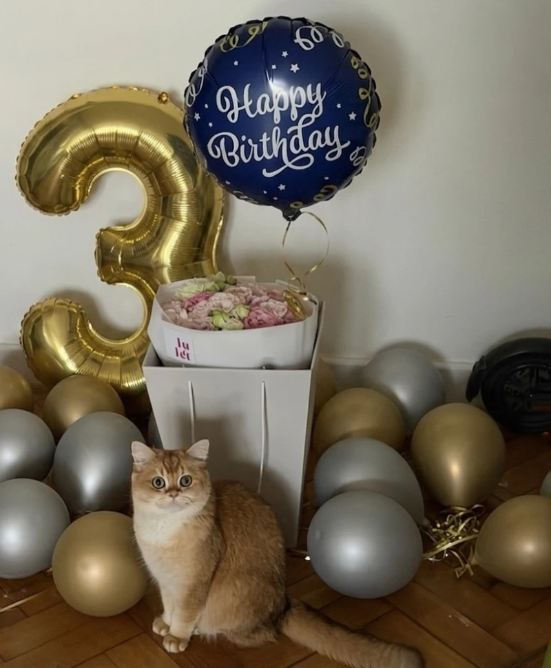 Large Gold Foil Numeral Balloon with Matte Metallic Floorscape and Fresh Floral Box