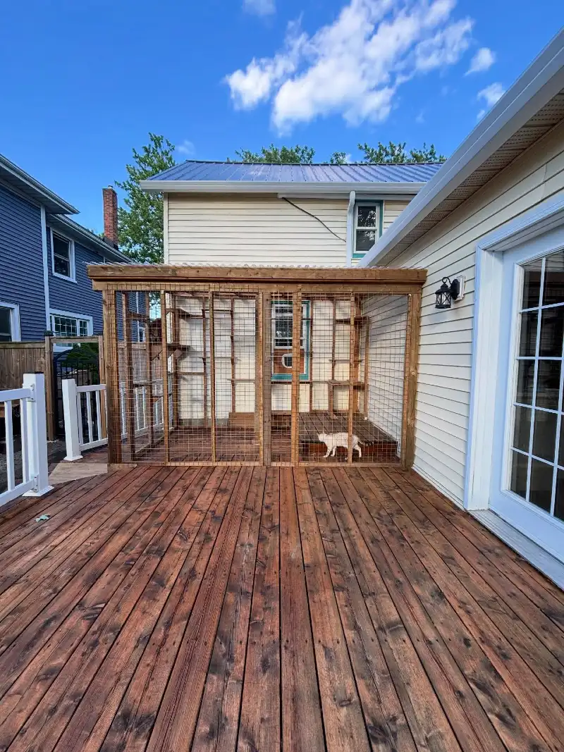 Large Stained Timber Deck Enclosure with Clear Corrugated Roofing