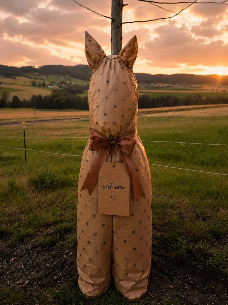 Life-Size Horse-Shaped Wrapped Present with Heart Pattern