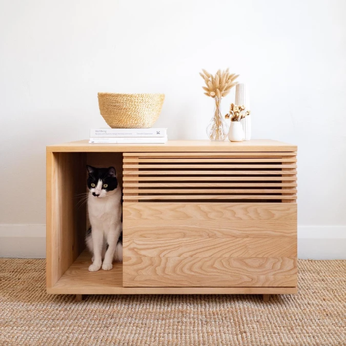 Light Wood Slatted Console