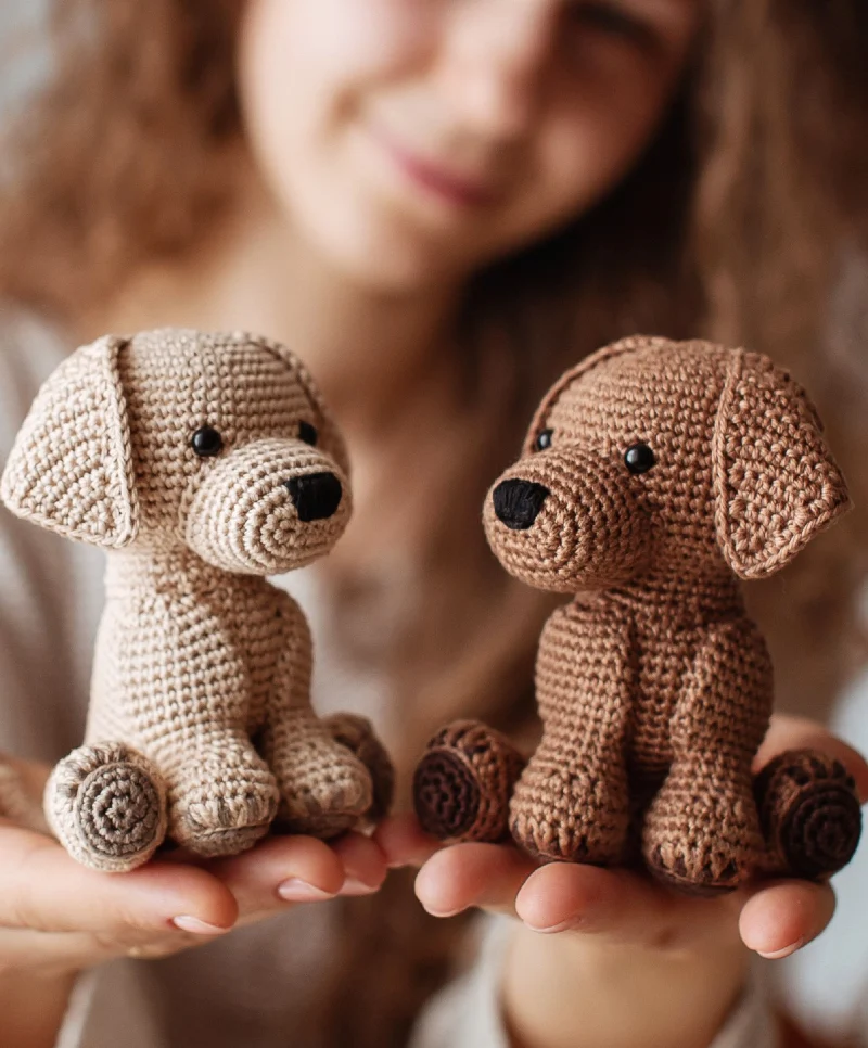 Matching Beige and Chestnut Labrador Figures in Soft Cotton