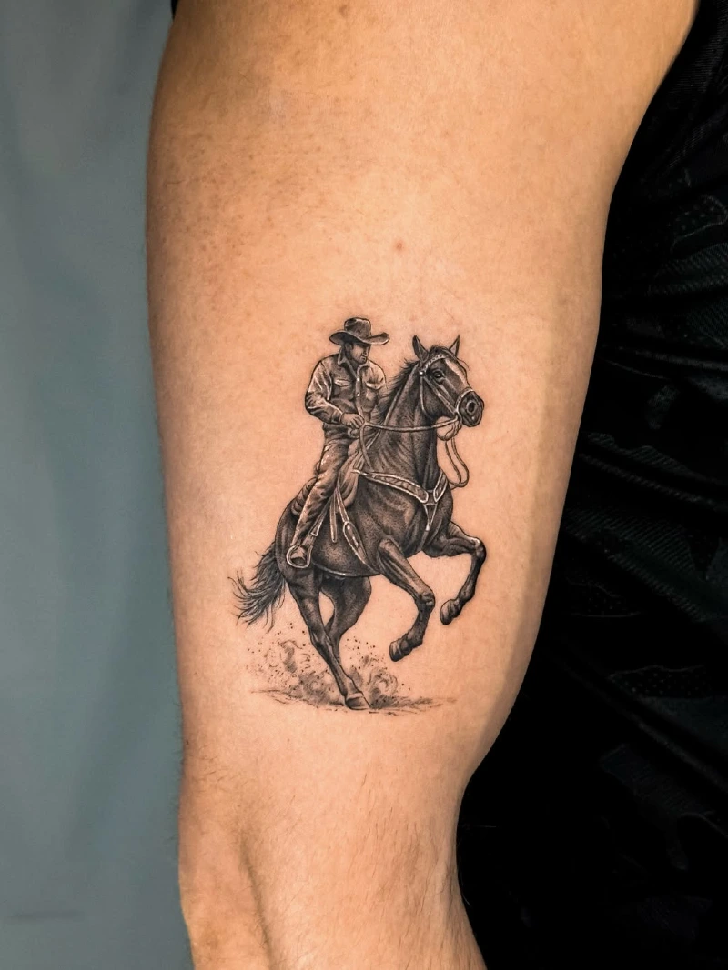 Micro-Realism Western Cowboy Riding Galloping Horse with Ground Dust Detail