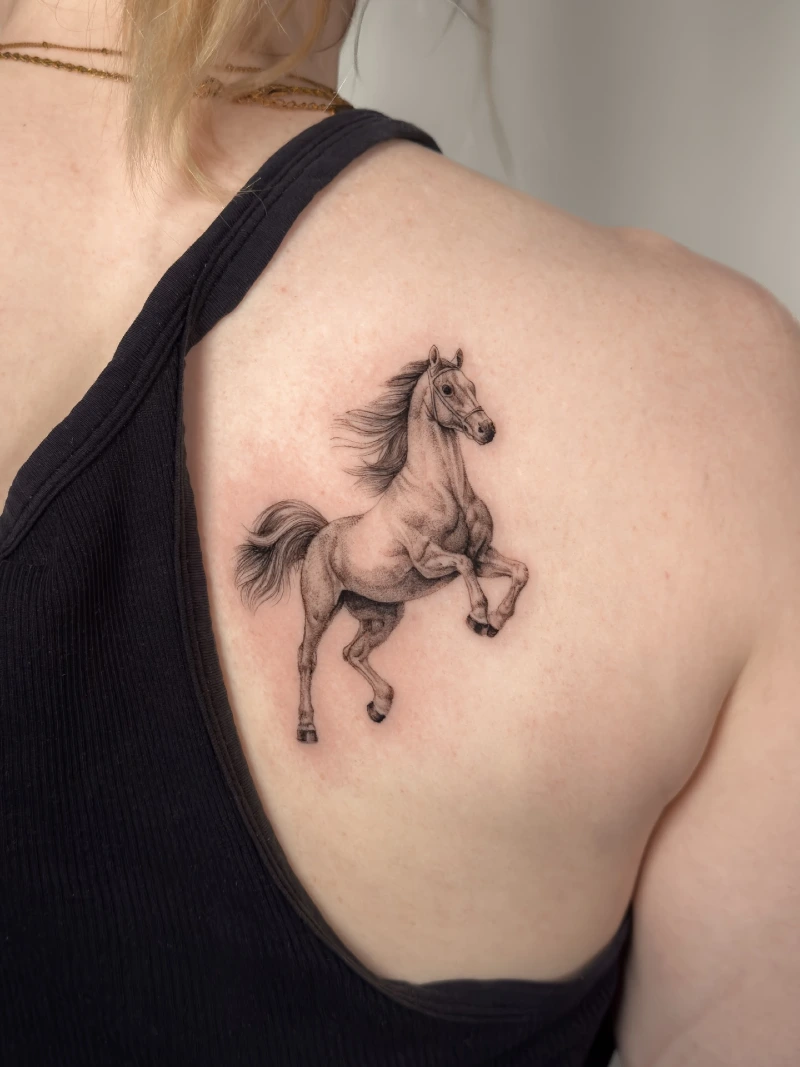 Micro-Realistic Rearing Stallion Shoulder Blade Portrait