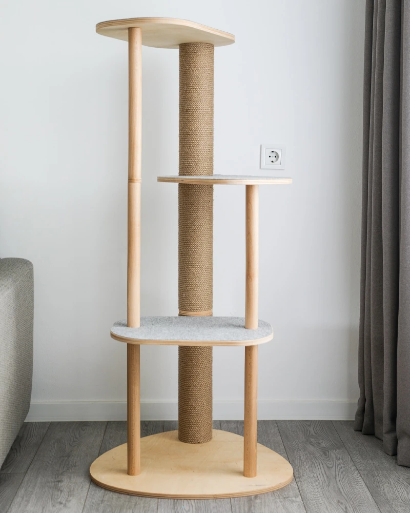 Minimalist Birch Plywood Tiered Tower with Central Sisal Column