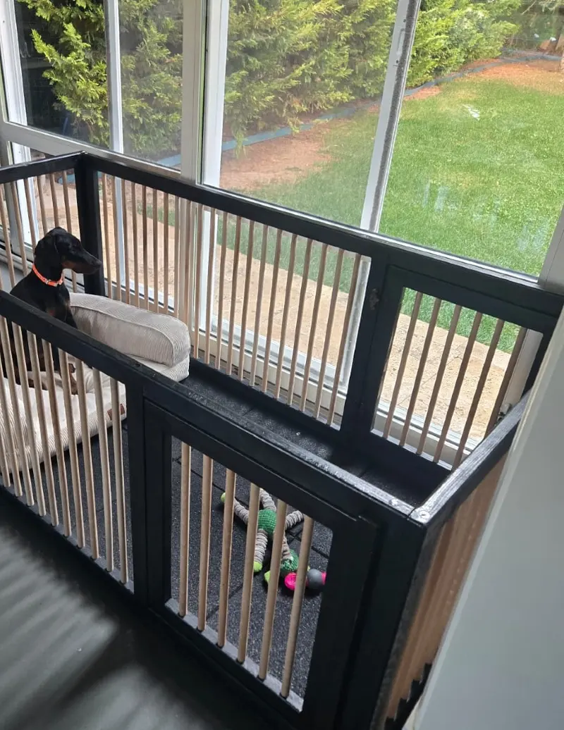 Modern Black Wooden Playpen with Natural Birch Spindles
