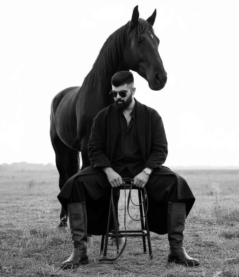 Monochromatic Black Ensemble and Tall Boots with a Dark Horse