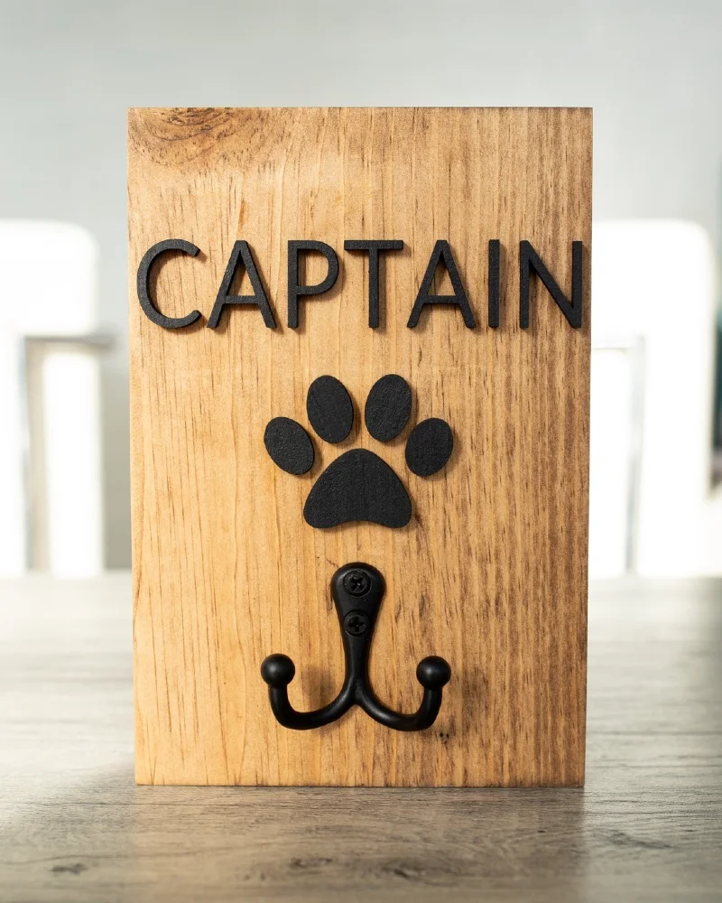 Natural Oak Block with Raised Black All-Caps Lettering and Paw Print