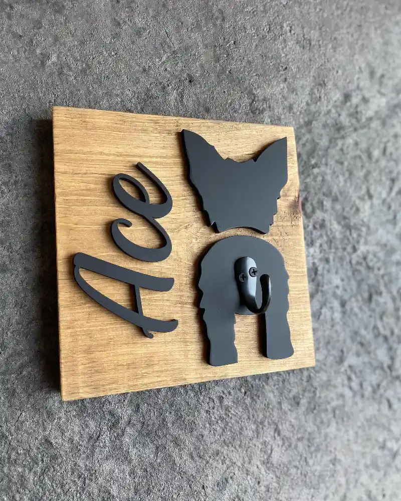 Natural Oak Square Sign with Raised Matte Black Script and Split Silhouette