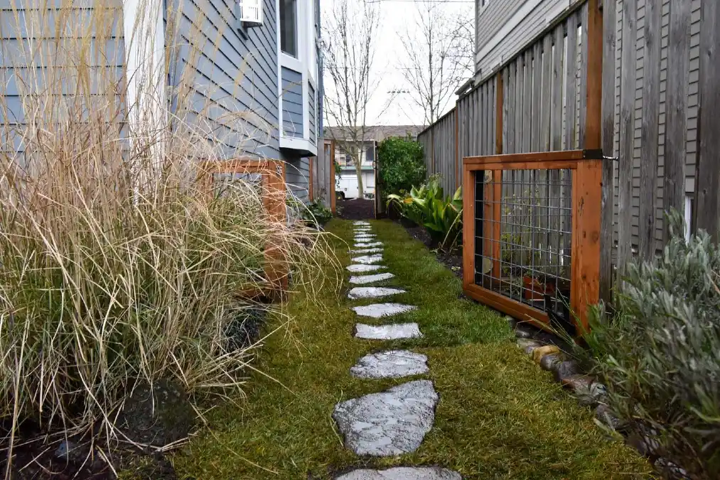 Natural Stone Walkway And Wood Gate
